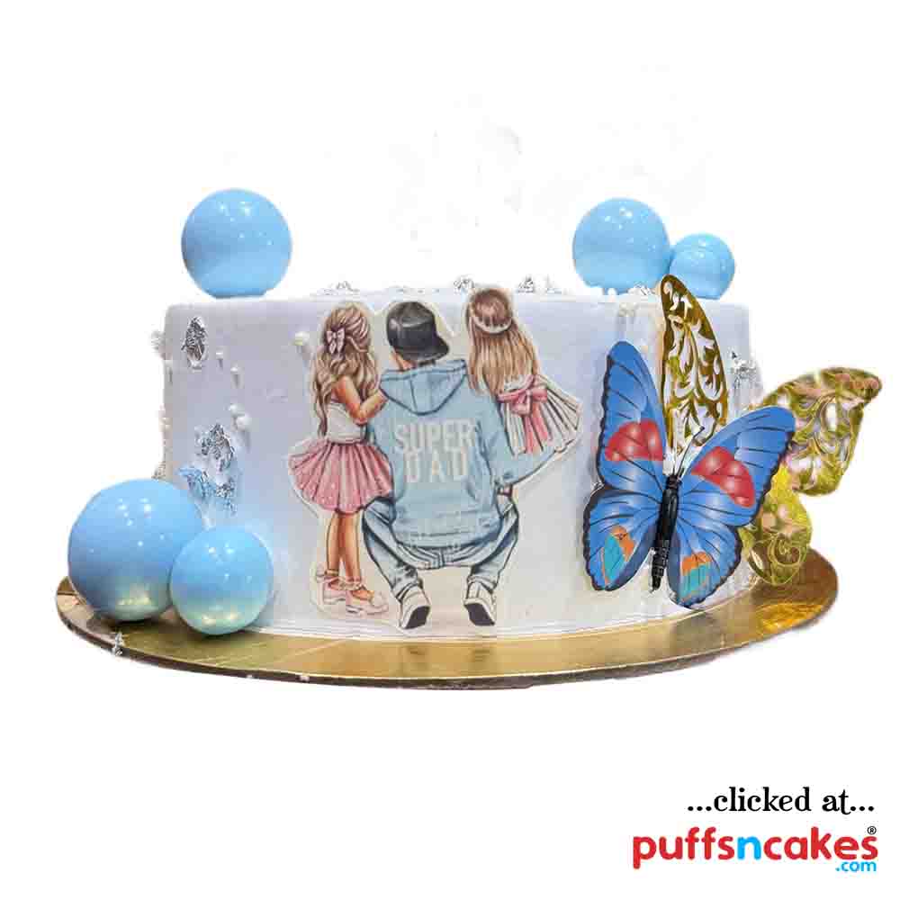 (2514) Father And Daughters Butterfly Theme Cake